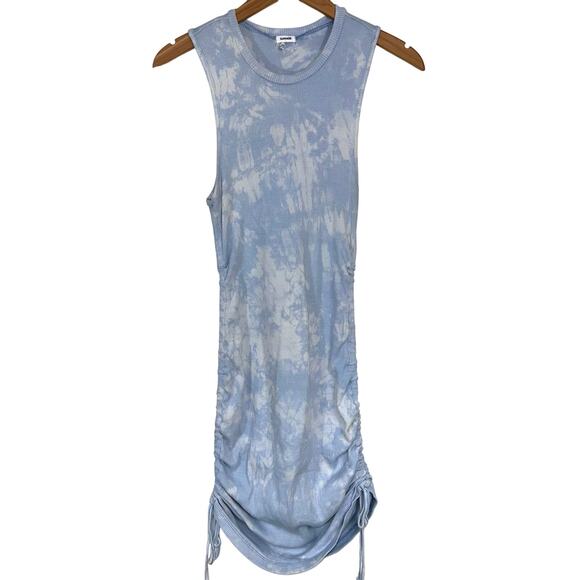 Garage Ria Sky Blue Tie Dye Side Ruched Ribbed Tank Mini Dress Size M - Picture 2 of 14